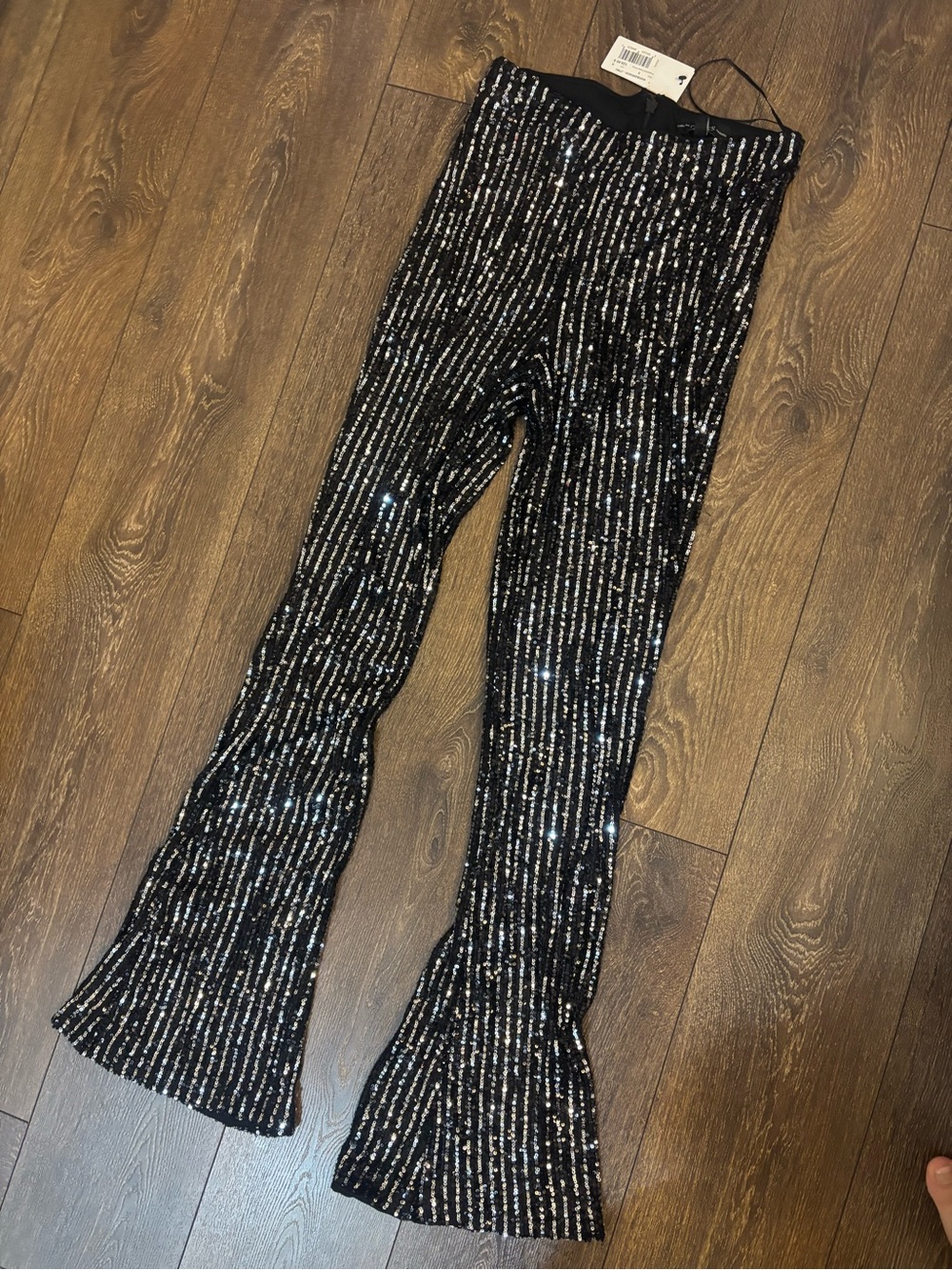 Guess Black Pants with Silver Sequin Stripes